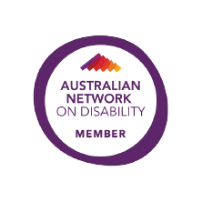 Circular purple badge that reads ‘Australian Network on Disability Member’ underneath the Australian Network on Disability Logo.